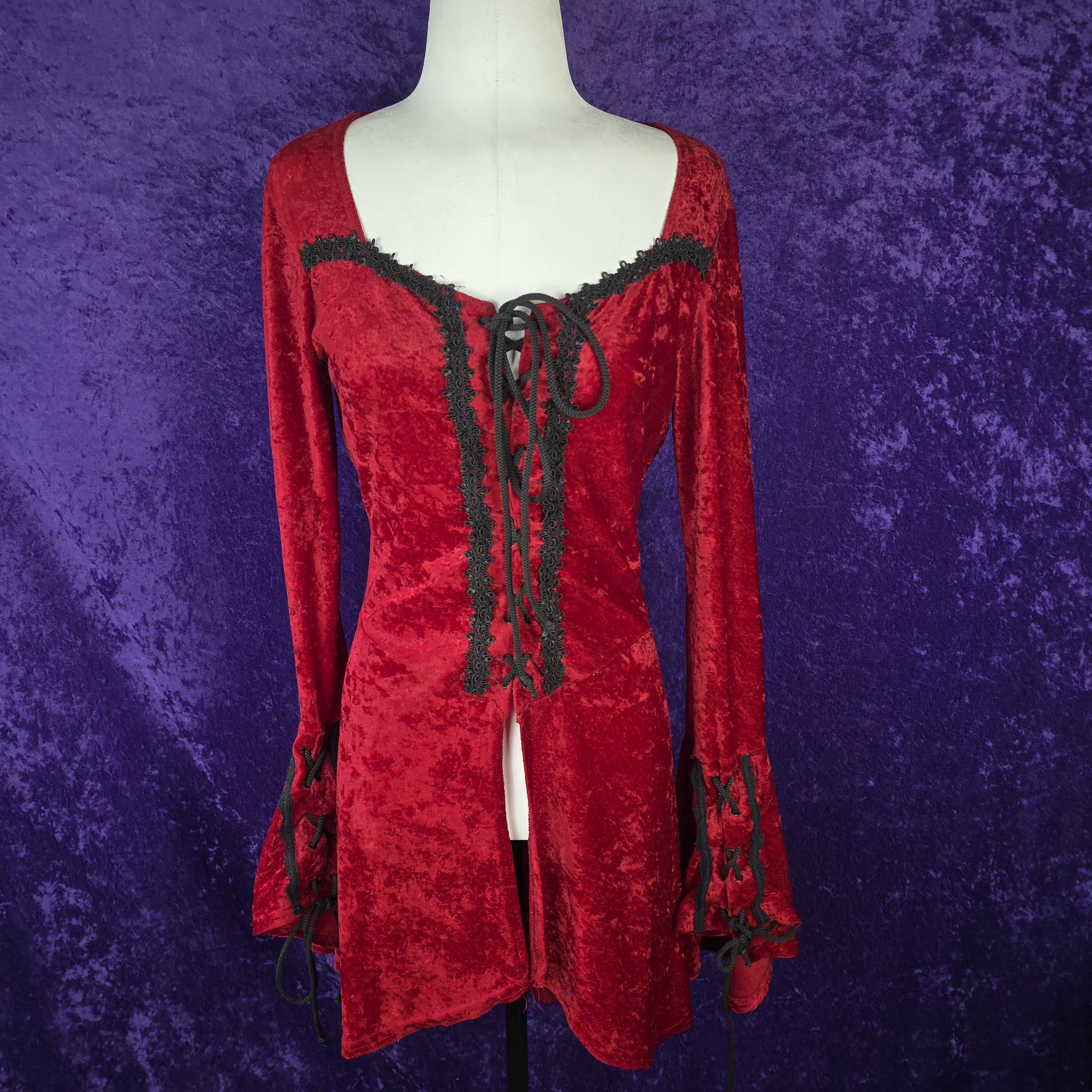 Lip Service Red Velvet Bellsleeve Tunic Top 90s Vintage Gothic Flared Medium